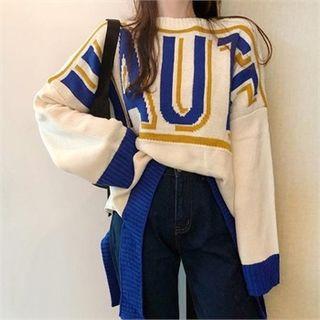 Contrast-trim Letter Print Loose-fit Sweater
