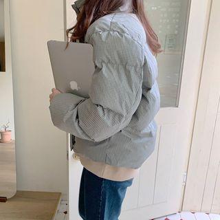 High-neck Checked Puffer Jacket