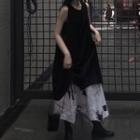 Plain Tank Dress / Print Midi Skirt