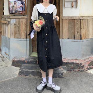 Sleeveless Button-up Midi Dress / Short-sleeve Blouse