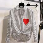 Heart Pinstripe Long-sleeve Blouse