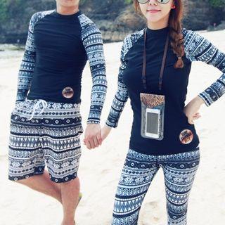 Couple Matching Set: Patterned Rashguard + Swim Shorts/ Swim Pants