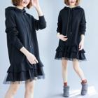 Mesh Frill Trim Mini Mermaid Hoodie Dress