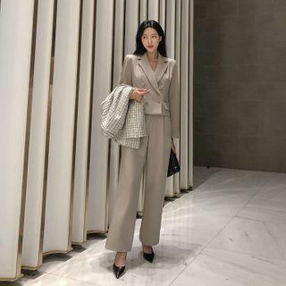 Office Look Crop Blazer & Wide Pants Set