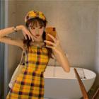 Sleeveless Tie Back Plaid Dress Dress - One Size