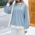 Striped Star Embroidered Hoodie Stripe - One Size