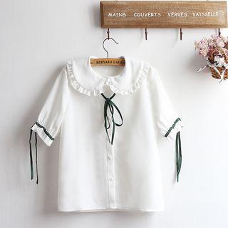 Peter Pan Collar Short-sleeve Chiffon Blouse