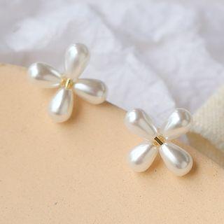 Faux Pearl Cross Earring 1 Pair - White - One Size