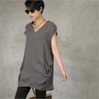 V-neck Cap-sleeve Long Top