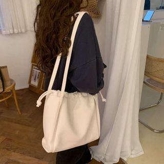 Drawstring Faux Leather Tote Bag