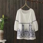 Embroidered Long-sleeve Top White - One Size