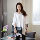 Elbow-sleeve V-neck Loose-fit T-shirt