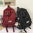 Plain Multi-section Snap Buckle Backpack