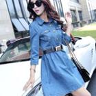 3/4-sleeve Belted Shirtdress