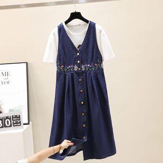 Sleeveless Floral Denim Dress