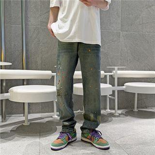 Paint Splatter Washed Wide Leg Jeans