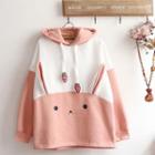 Rabbit Accent Color Panel Hoodie Pink - One Size