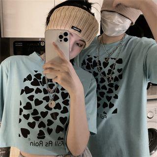 Couple Matching Short Sleeve Heart Print T-shirt