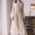 Ruffled Buttoned Long-sleeve Maxi Dress