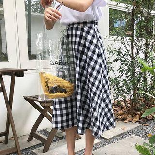 Plaid A-line Midi Skirt Plaid - One Size