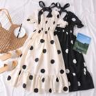 Ribbon-back Polka-dot Midi Dress