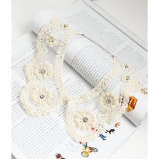 Beaded Lace Collar Necklace Ivory - One Size