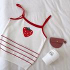 Strawberry Print Color-block Striped Knit Strap Top White - One Size