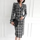 Notch Lapel Double-breasted Tweed Coat Dress