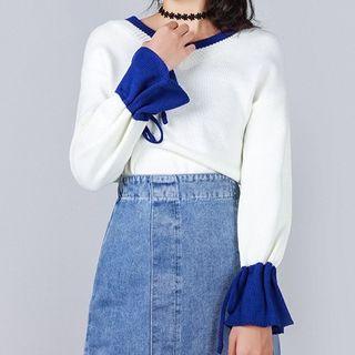 Color Block Sweater Beige - One Size