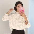 Mock-neck Frill-cuff Lace Top