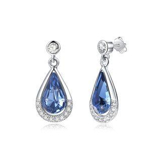 925 Sterling Silver Brilliant And Elegant Water Drop Earrings With Blue Austrian Element Crystal Silver - One Size