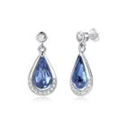 925 Sterling Silver Brilliant And Elegant Water Drop Earrings With Blue Austrian Element Crystal Silver - One Size