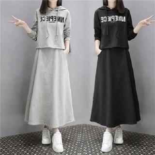 Set: Lettering Hoodie + Midi A-line Skirt