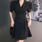 Short-sleeve Plain Asymmetric Blazer Dress