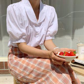 Round-collar Puff-sleeve Blouse
