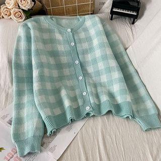 Checker Print Cardigan Blue - One Size