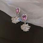 Heart Rhinestone Flower Alloy Dangle Earring 1 Pair - Silver - One Size