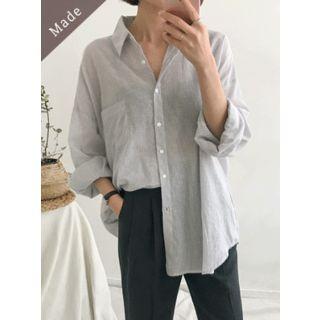 Pocket-front Oversized Stripe Shirt