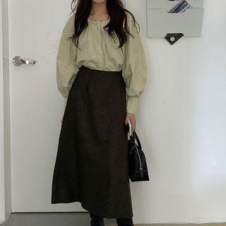 Long-sleeve Blouse / Button Vest / Midi A-line Skirt / Set