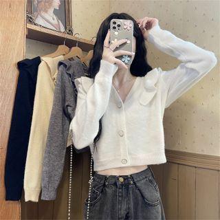 Ruffled V-neck Cropped Cardigan