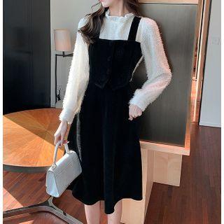 Long-sleeve Mock Two-piece Corduroy Dress