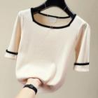 Short-sleeve Square-neck Knit Top