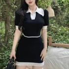 Short-sleeve V-neck Slim Fit Polo Shirt / Mini Skirt