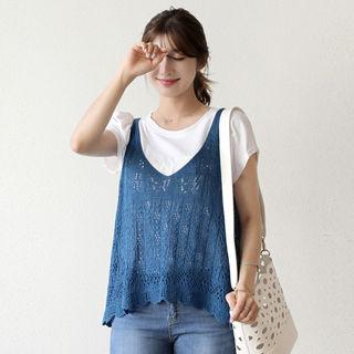 V-neck Perforated Knit Vest