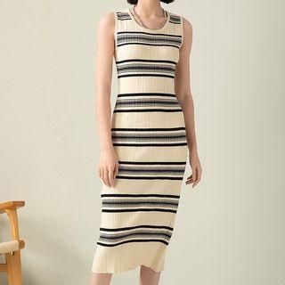 Round Neck Striped Knit Midi Tank Dress
