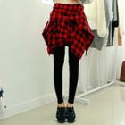 Inset Plaid Skirt Leggings Red - One Size