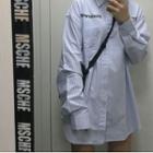 Long-sleeve Lettering Long Shirt Stripe - One Size