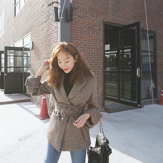 Belted Open-front M Lange Wool Blend Blazer