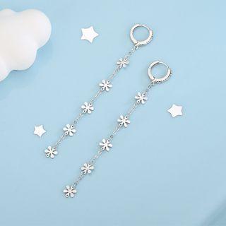 Rhinestone Flower Dangle Earring Es1370 - Silver - One Size