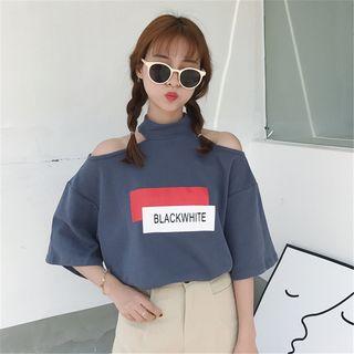 Elbow-sleeve Cutout Printed Top